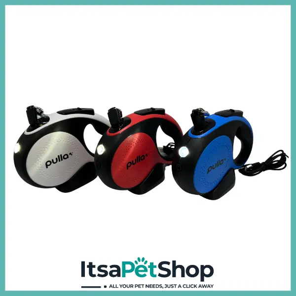 Pulla Pro LED Retractable Lead USB 30kg - White/Blue/Red for Dogs