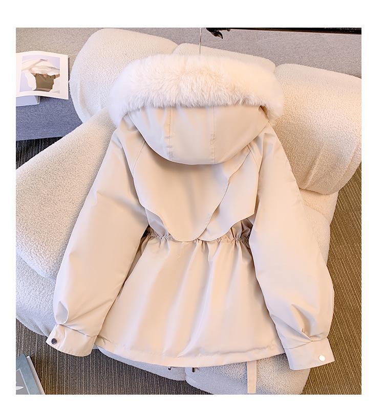 Product Introduction of winter Down Cotton Dress Women's Short Large Fur Collar Style Overcoming Slim Waist Fashion Casual Coat 6