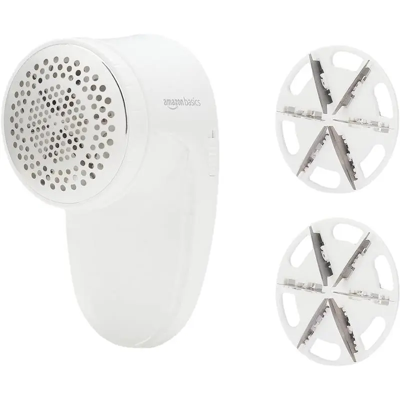 s Battery-Operated Fabric Shaver, Lint and Fuzz Remover with 2 Spare Blades, White 1