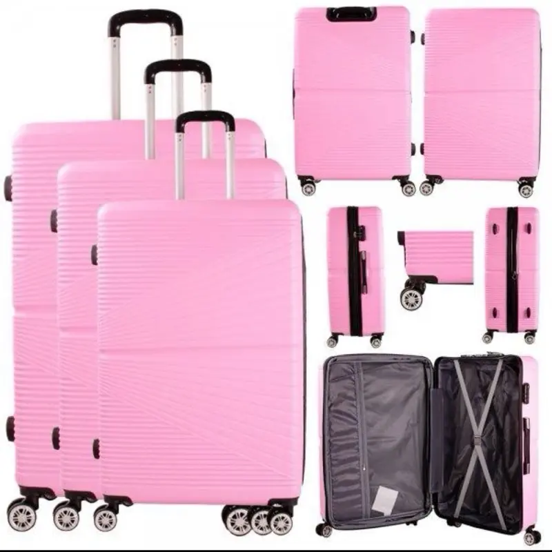 [M&S Bags] EXPANDADLE-Hard Shell Abs Luggage Suitcase-Colour Bright Candy Pink-Curved Design-3pcs Set-Sizes 20" 26" 28" Lightweight-Expandable standard Lock 360 wheels rotation-Detachable wheels