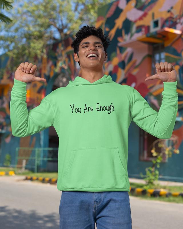 You are Enough hoodie, mindful hoodie, wellbeing , slogan hoodie, daily affirmation printed hoodie, Dear person behind me, Mental Health Cotton Fabric Menswear Pocket Soft Hem Sweaters Polyester Relaxed Fit Tops Pullover Clothing Casual Long Sleeve Ribbed 1
