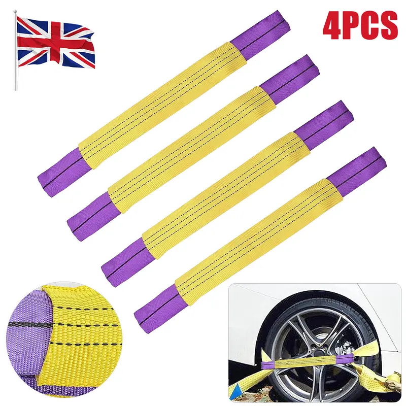 4pcs Tire Wheel Link Straps for Truck and Car Trailer Recovery with Ratchet Tie Downs 1