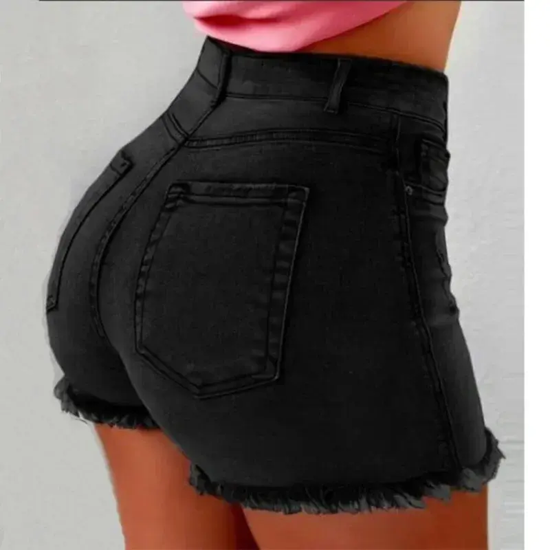 Women's Denim Stretch Shorts Stretch Tassel Distressed High Waist Hot Pants Women's Jeans Available in Multiple Colors Bottoms Womenswear Basic Skinny 3