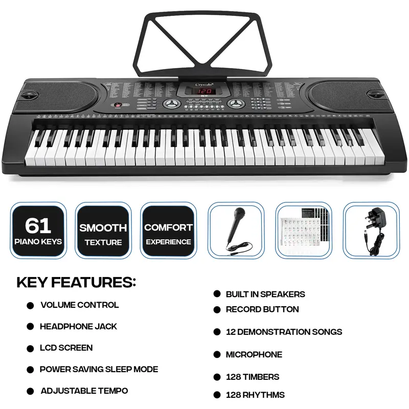 Crystals 61 Keys Electronic Teaching Keyboard Digital Music Piano Instrument with Microphone 4