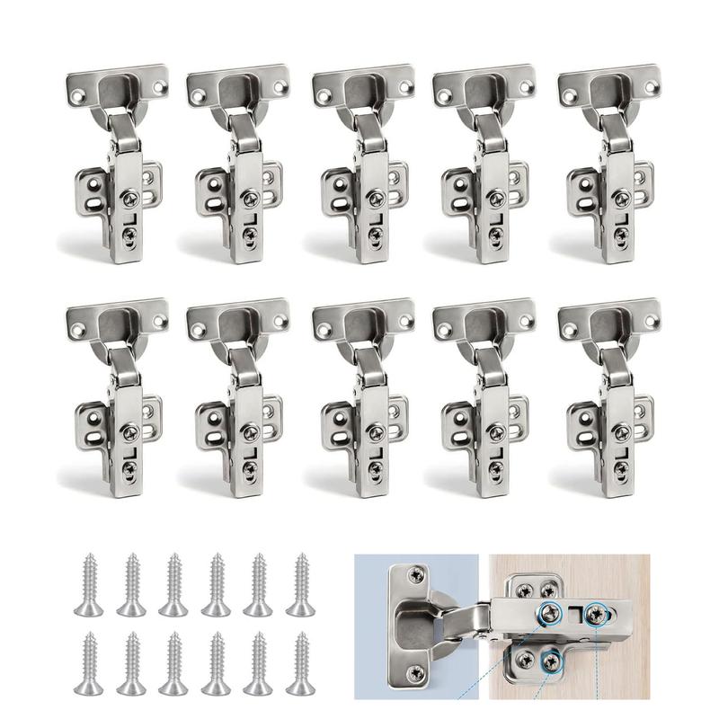 GoDyna 10Pcs Cabinet Hinges with 35 mm Screw 110 Degree Closing Hinge Cover Hinge Nickel-Plated for Kitchen Cabinet Wardrobe Door Bathroom 6
