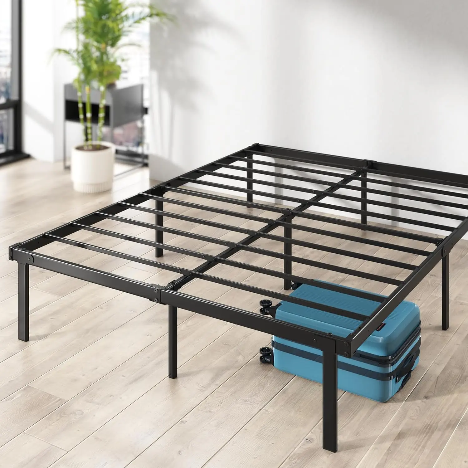 Double Bed frame - Bed 135x190 cm - 36cm Height - Metal bed frame with Underbed storage and steel slat support - Foldable bed - Black