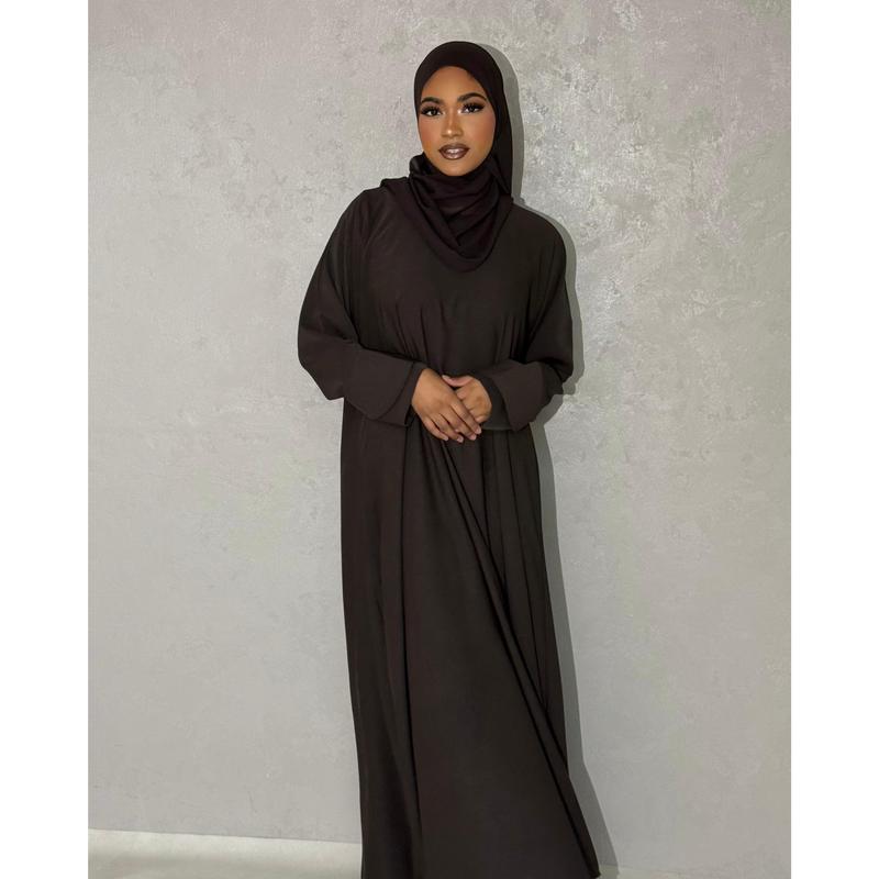Dark Chocolate Tulip Sleeve Abaya in Cloche Cut 1