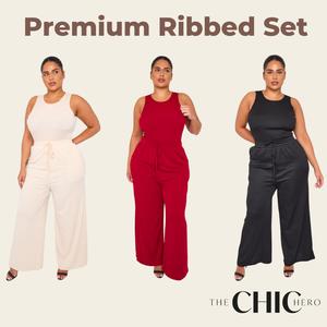 Chichero Premium Solid Jersey Racer Neck Bodysuit &Solid Jersey Elasticated Adjustable Waist Stretch Wide Leg Trousers with Comfort Fabric Outfit Sleeveless Womenswear Casual Clothing Everyday Medium Overalls