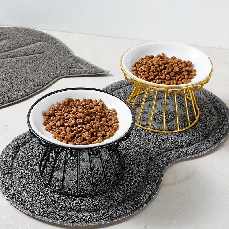 【LOLOVELO】1Set Pet Ceramic Bowl Iron Rack Cat Food Snacks Canned Plate Anti-black Chin Anti-turning Water Does Not Leak Easy To Eat 2