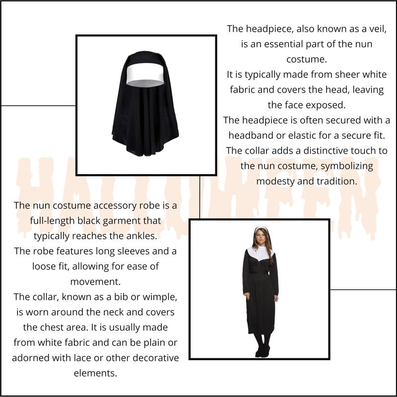 Adult Nun Costume + Monk Cross | Black Robe + Head piece(Veil) + Belt Halloween Fancy dress Accessory Religious Male Female Novelty Cosplay Props Hen Stag Party Outfit 2