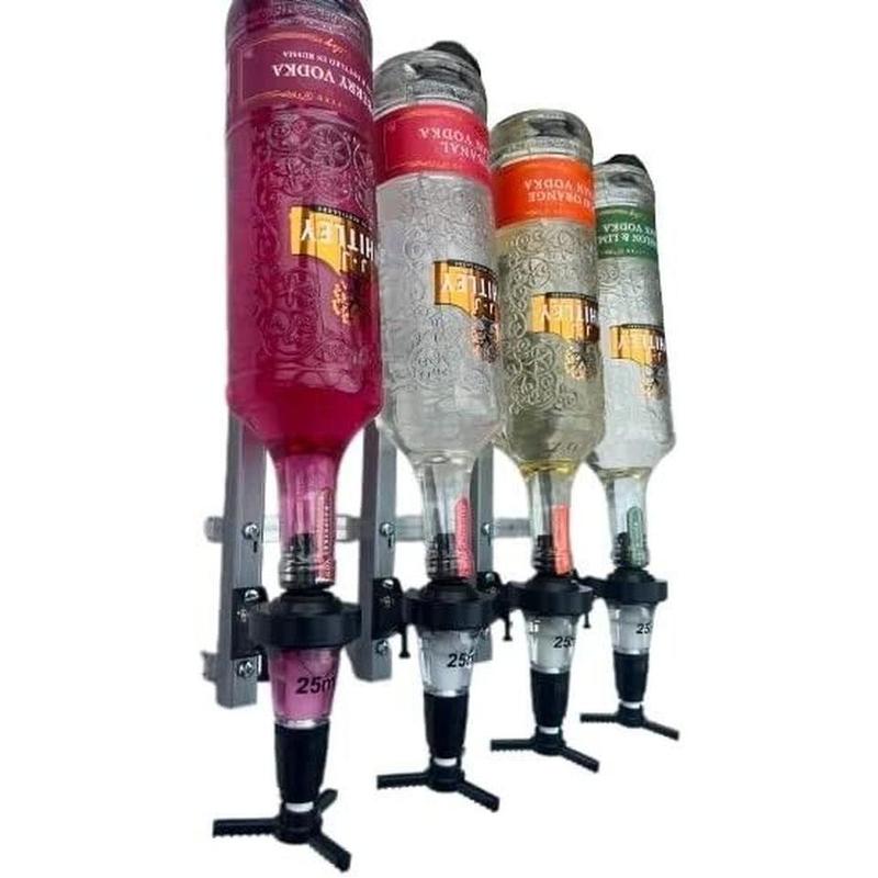 4 Bottle Wall Fixing Bracket + 4 Black 35Ml Optic Spirit Measures Bar Pub 5