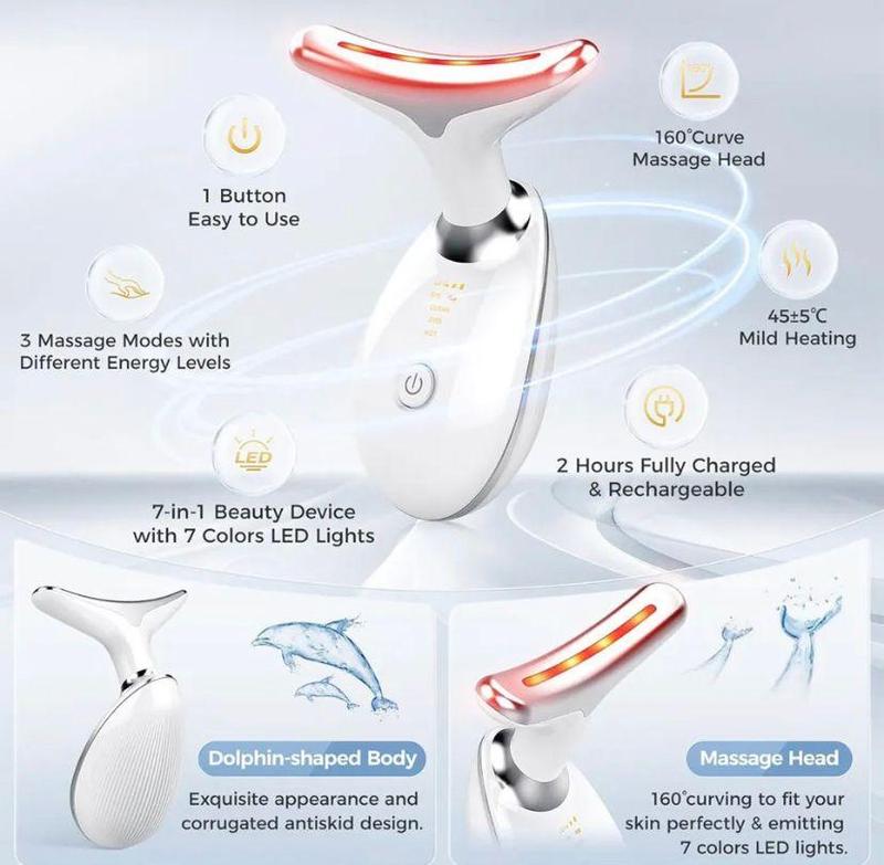 [UK Stock] Facial and Neck Comfort Massage Tool, 7 LED Lights & 3 Massage Modes, Suitable for Facial, Neck, and Leg Massage for Women and Men Luxury Daily Massager Therapy 2