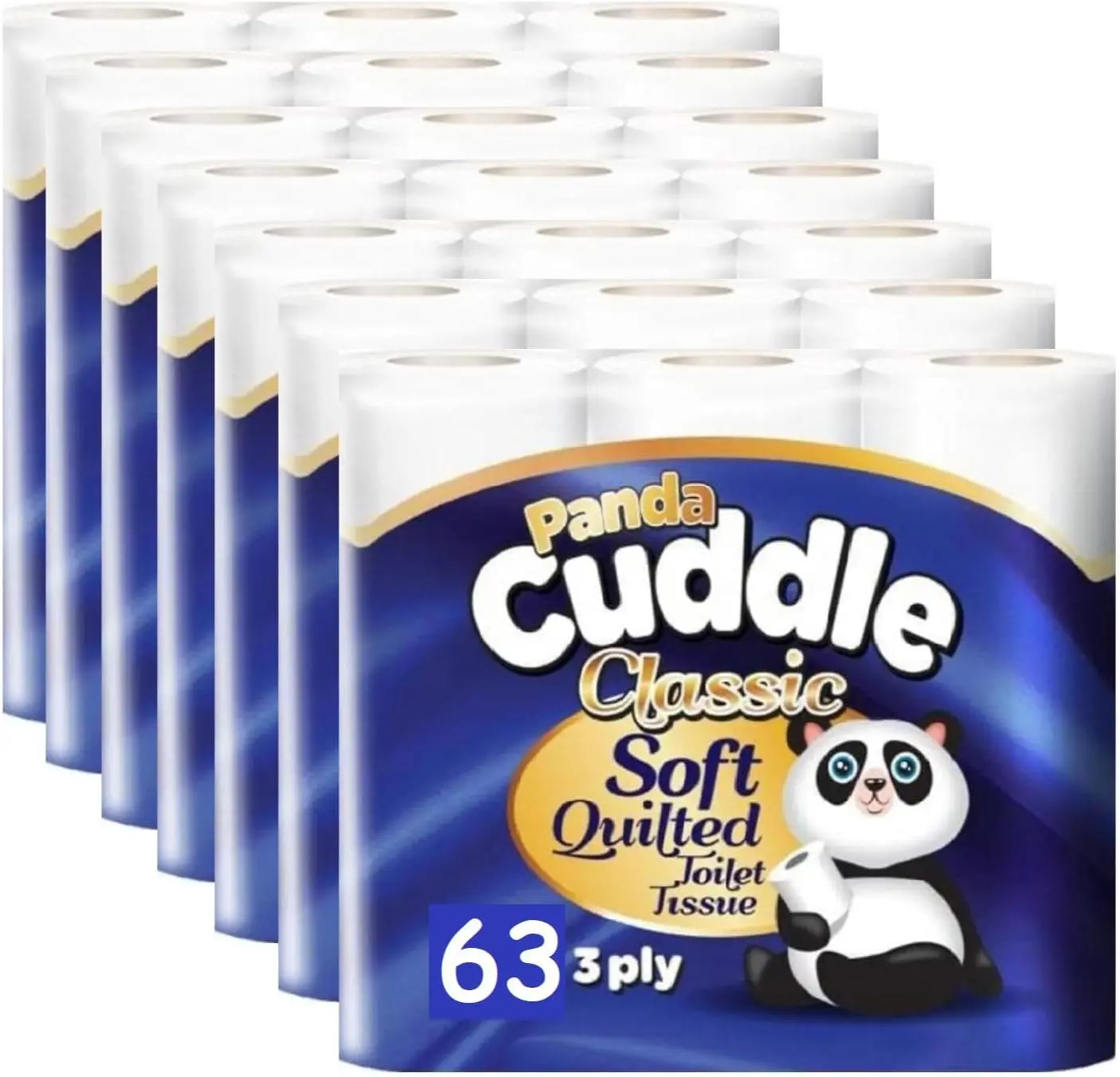 3 Ply Toilet Tissue Roll Panda Cuddle Classic Soft Quilted Toilet Rolls- Super Quality Comfort. (7 Pack of 9Rolls / 63 Rolls) Lightweight Sheets Towel Scented Wall Wipes