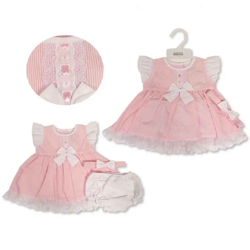 Baby Girls Summer Dress Panties and Headband,Frilly Dress, Bows, Baby Shower, Baby Gift, Pink, Newborn to 6 Months, FREE SOCKS