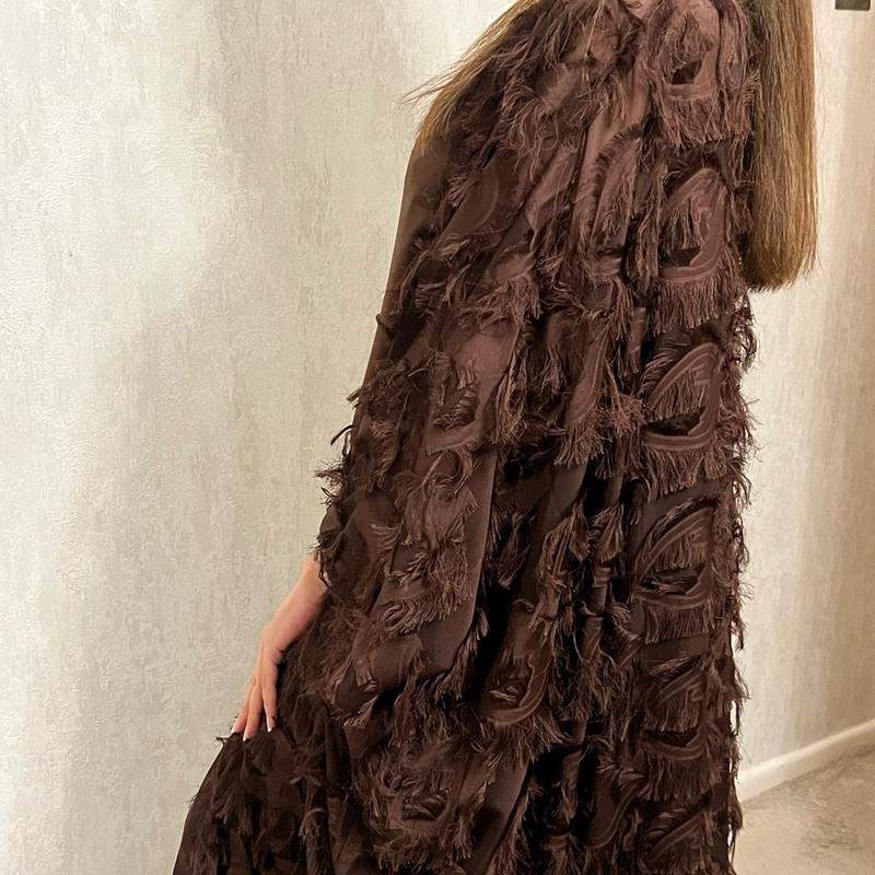 3 Peice Feather Ruffled Open Abaya in Elegant Design 5