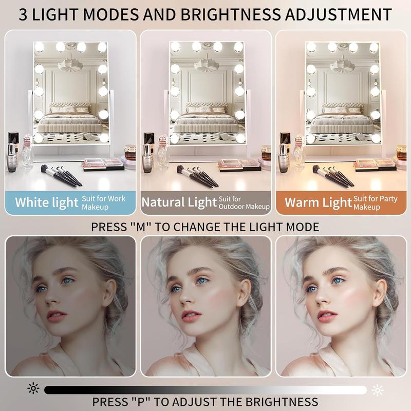 Product Introduction of Hollywood Vanity Mirror with 12 Dimmable LED Lights, 3 Color Modes, 360° Rotation & Touch Screen | Makeup Mirror for Dressing Table, Bedroom, Bathroom | White Hollywood Mirror for Makeup #vanitymirror Decor Switch light mirrors bathroom mirror 4