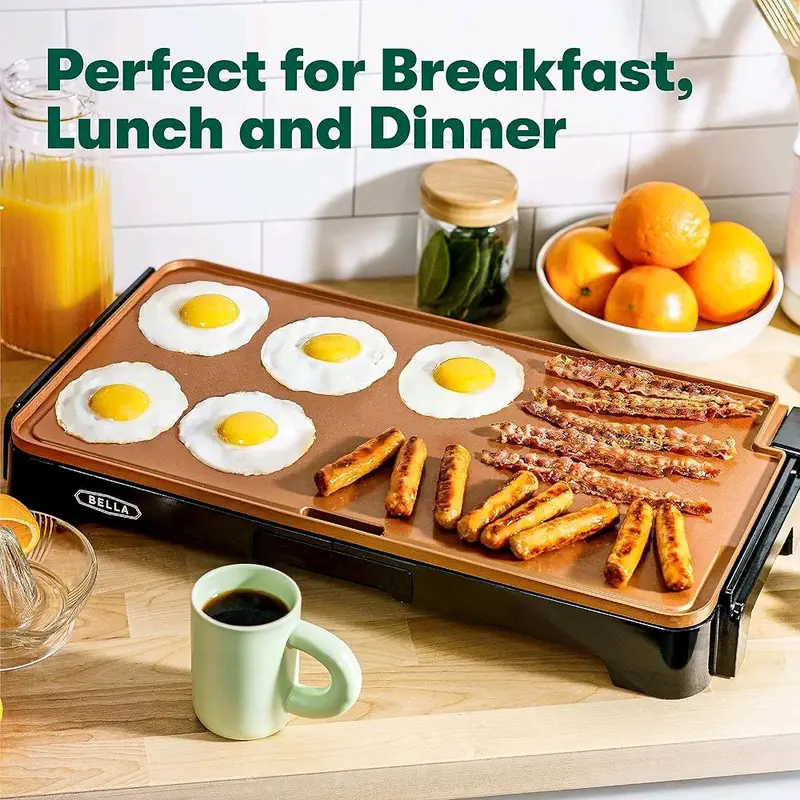 BELLA XL Electric Ceramic Titanium Griddle - Large Cooking Surface, Non-Stick Coating, Hassle-Free Clean Up, Copper/Black 0