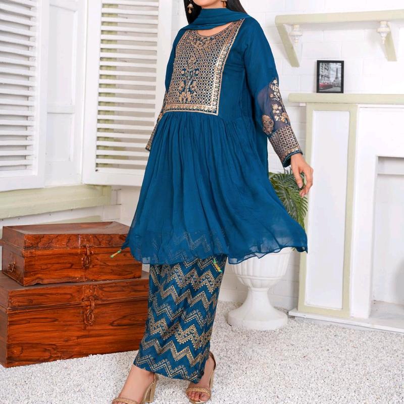 3 Piece Embroidered Chiffon Frock by Pehnawa Fashion | PD-1500-3 | Womens Party Wear 1