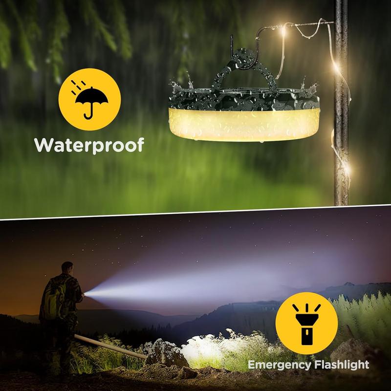 Product Introduction of （Local Warehouse)Camping String Lights, 2 in 1 Quick Rechargeable Tent  Storage Lamp with 8 Lighting Modes,Hanging Illumination Waterproof Portable LED Torch for Bedroom Yard Decor Christmas Camping Essential camping  light 12