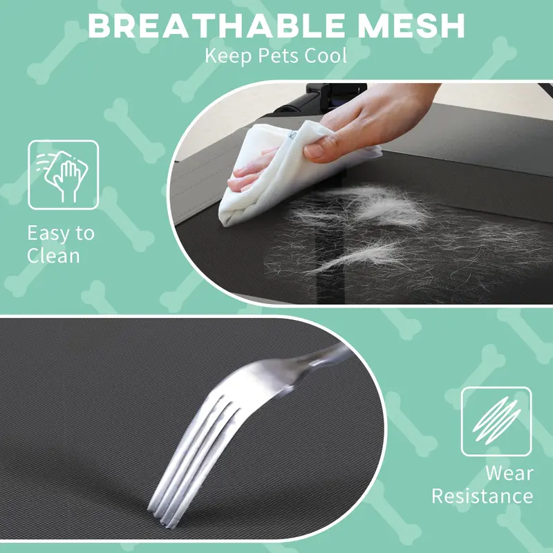 PawHut Cooling Raised Pet Bed w/ Washable Breathable Mesh, for Small Medium Dogs, 76 x 61 x 69.5cm - Light Grey 5
