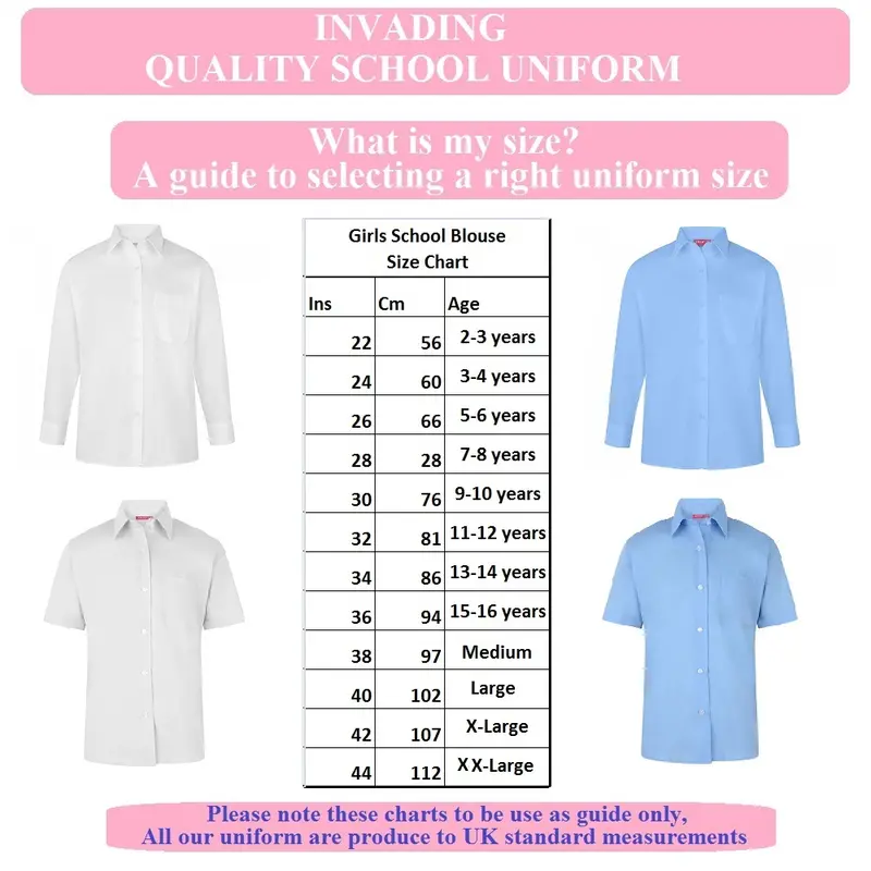 Girls School Shirt Long Sleeves Short Sleeves School White Blouse UK Made Fast Shipping 7