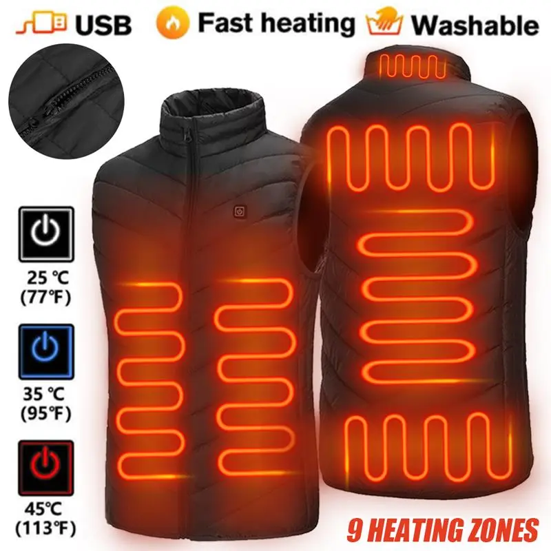 Electric Heated Vest Warm Gilet Winter USB Jacket Men Women Heating Coat Thermal 0