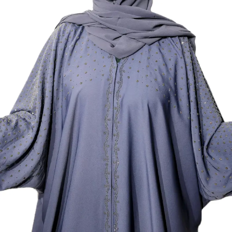 Blossom Batwing Abaya with Matching Hijab and Belt - 3 Piece Set - Lavender 4