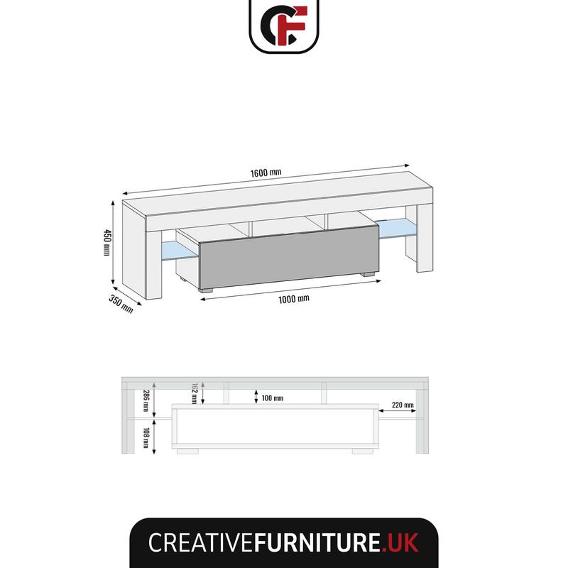 Aria TV Unit 160cm with High Gloss Doors and LED Lighting - Creative Furniture 2
