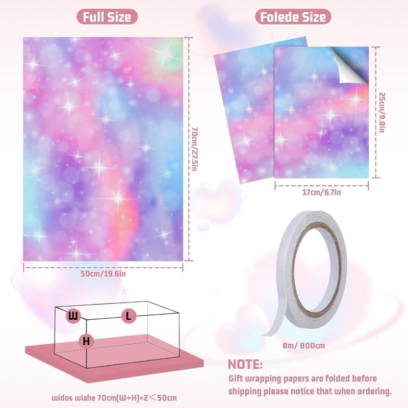 Wrapping Paper, 5 Pcs Rainbow Gradient Colour Gift Birthday Wrapping Paper, Gift Wrap Perfect for Mother Day, Valentine Day, Party, Birthday for Women and Girls, with Tape(70cm X 50cm) 5