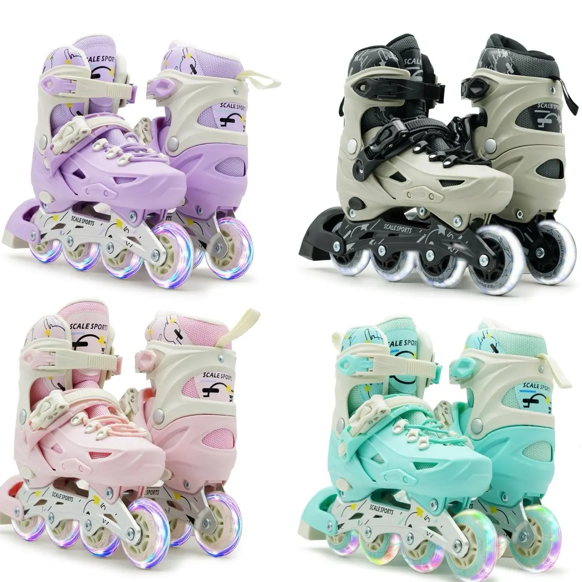 Scale Sports - Adjustuble Roller Skates with light up wheels for children and adults - Kids Inline Roller boots with storage bag for toddler, Roller blades for girls, boys, professional and beginner.