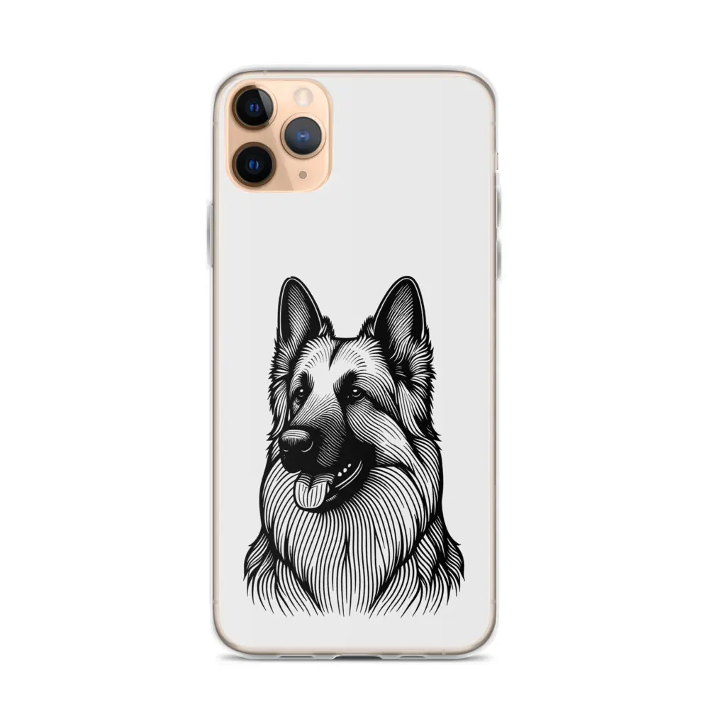 Minimalist German Shepherd Line Art iPhone Case Sleek Monochrome Cover Design for Dog Lovers Casing Smartphone Protection Protector Protective