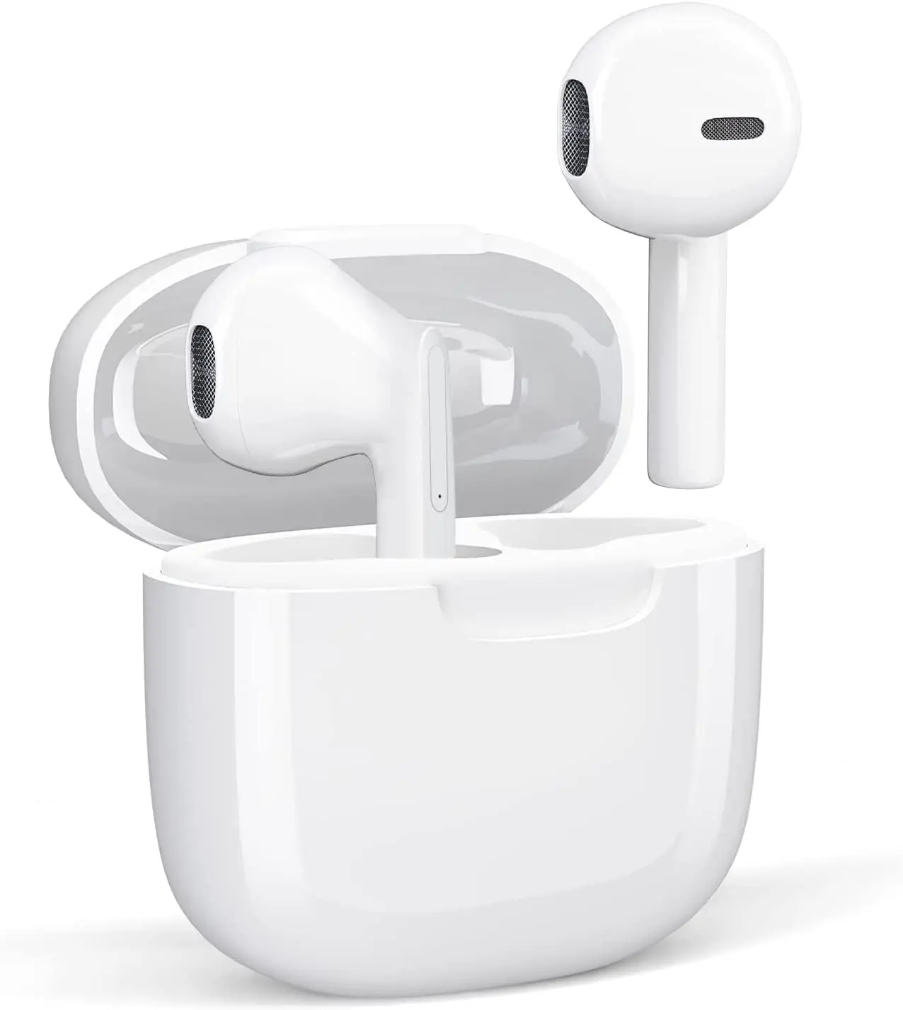 Wireless Headphones Pro-4 Earbuds, Touch Control, Noise Cancellation Built-in Mic with Charging Case for all Smartphones Audio Silicone Magnetic Electronic Headset Chargeable Plastic