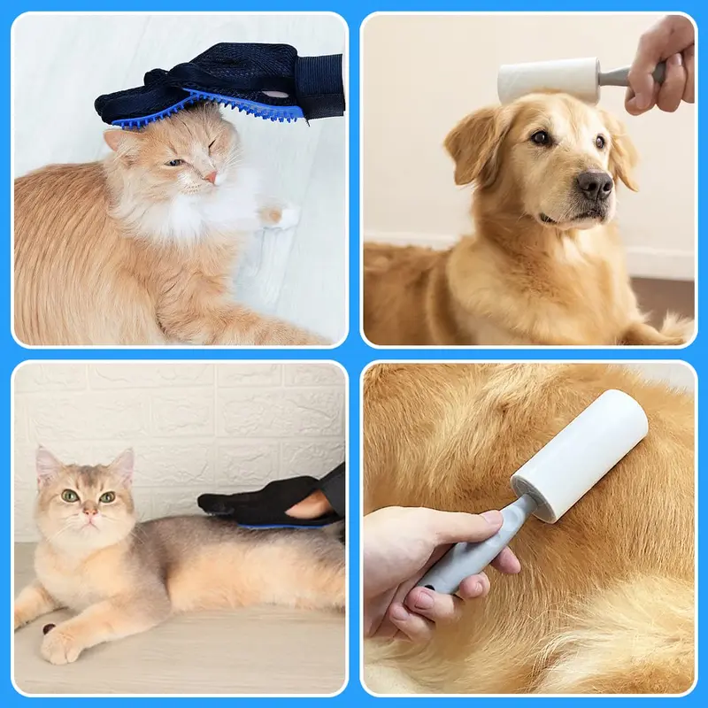 Pet Dog Cat Grooming Glove and Lint Roller, 2Pack Pet Hair Remover with Longer Tips, Deshedding Brush Glove for Cats & Dogs with Long & Short Fur - (Left & Right) 4