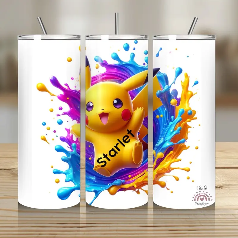 Pikachu Personalised 20oz Skinny Tumbler Bottles 0