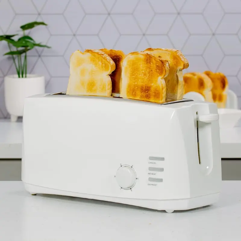 4 Slice Toaster White - Extra Wide Long Slots for Crumpets and Bagels - 6 Settings - Reheat and Defrost 0