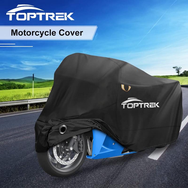 Toptrek Motorbike Cover, 210D Thicker Oxford Motorcycle Cover with Seamtaped, XXXL Large Waterproof Outdoor Moped Cover with Lock Holes, UV & Wind Resistant, Anti-Scratch, Black (104 * 41 * 52inch) 6