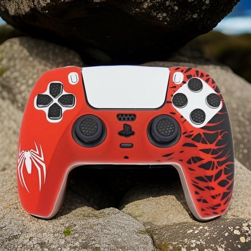 CrazyDiy Silicone Skin Controller covers for PS5 Controllers - 1pc - Red, White & Black Colours - Spider Theme - High Quality Material 2