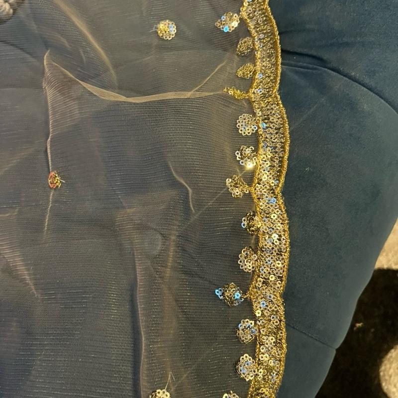 Women Beigish Gold  Net Dupatta with Gota Work. wallima Net hijab. Bridal scraf. Gift for her USA UK Canada 6
