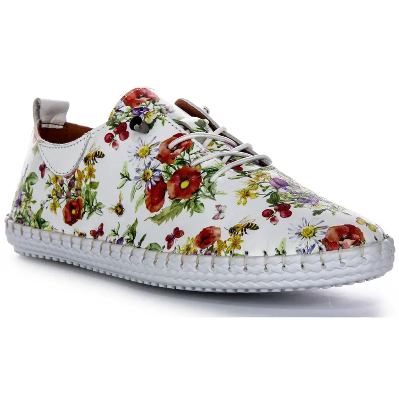 JUSTINREESS England Women's Leather Shoes Lexi 3 Mono Floral Pull Tab Soft Feel 1