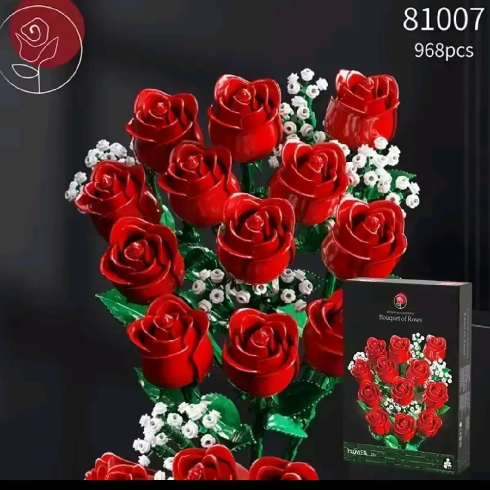 Rose Building Blocks Set, 968pcs Romantic Rose Blocks Building Toy, Creative Blocks Flower, Ideal Gift for Home & Office Decoration brick sets screw wooden diy