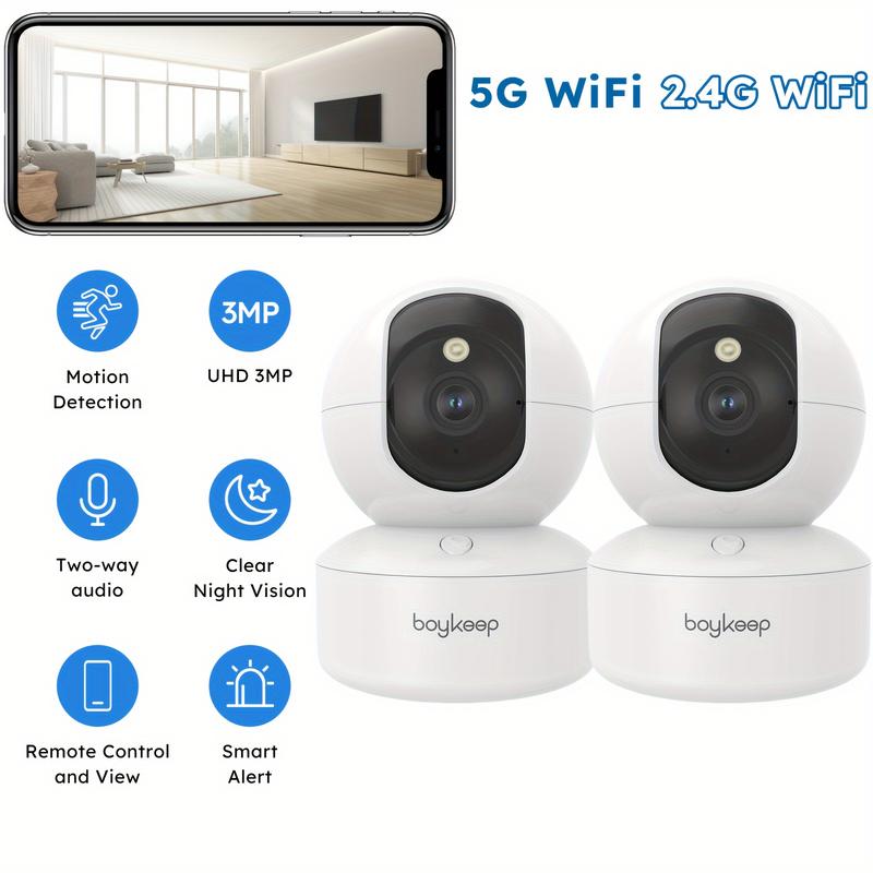 2PCS BoyKeep 5g/2.4ghz WiFi Smart Camera, 2K High-definition Indoor Safety Monitor, Special Safety Camera For Babies And Pets, 360° Panoramic Surveillance Video, Night Vision, Two-way Calls, Memory Card And Cloud Storage, K30 1