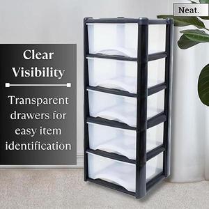 PLASTIC LARGE A4 5 DRAWER TOWER STORAGE UNIT - BLACK