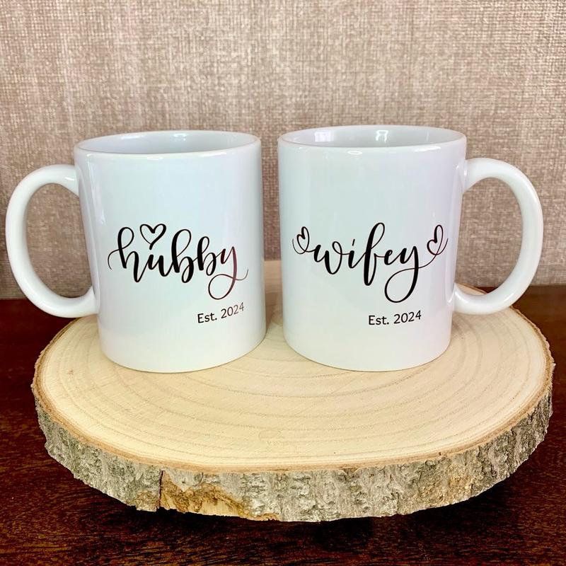 Wifey & Hubby mugs, newlywed gifts, wedding gifts for bride and groom, wedding anniversary mugs 1