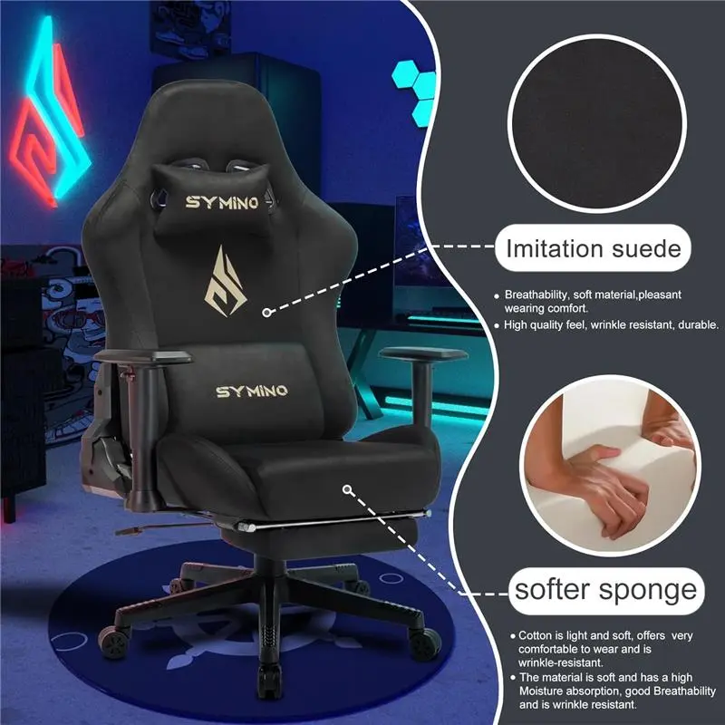 Gaming Chair, Computer Chair with Footrest, Headrest and Lumbar Support, Ergonomic PC Chair, Height Adjustable Rotating Task Chairs, Black 6