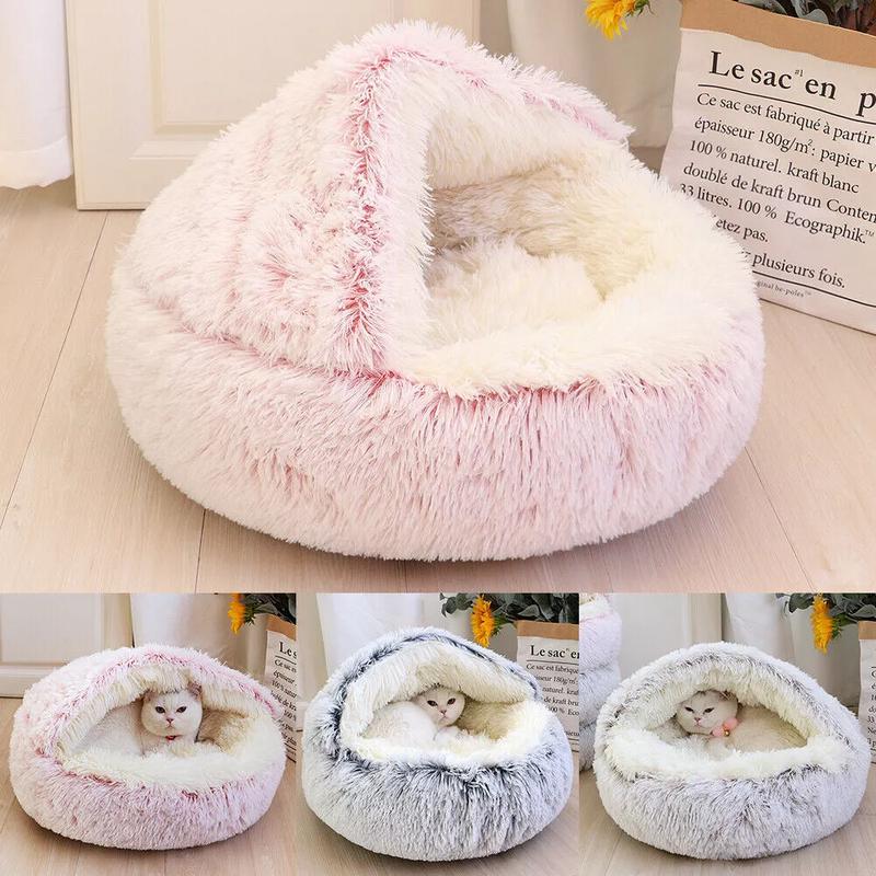 Pet Dog Cat Bed Round Plush Kitten Warm Sleeping Nest Bed Cat Igloo Cave House 0