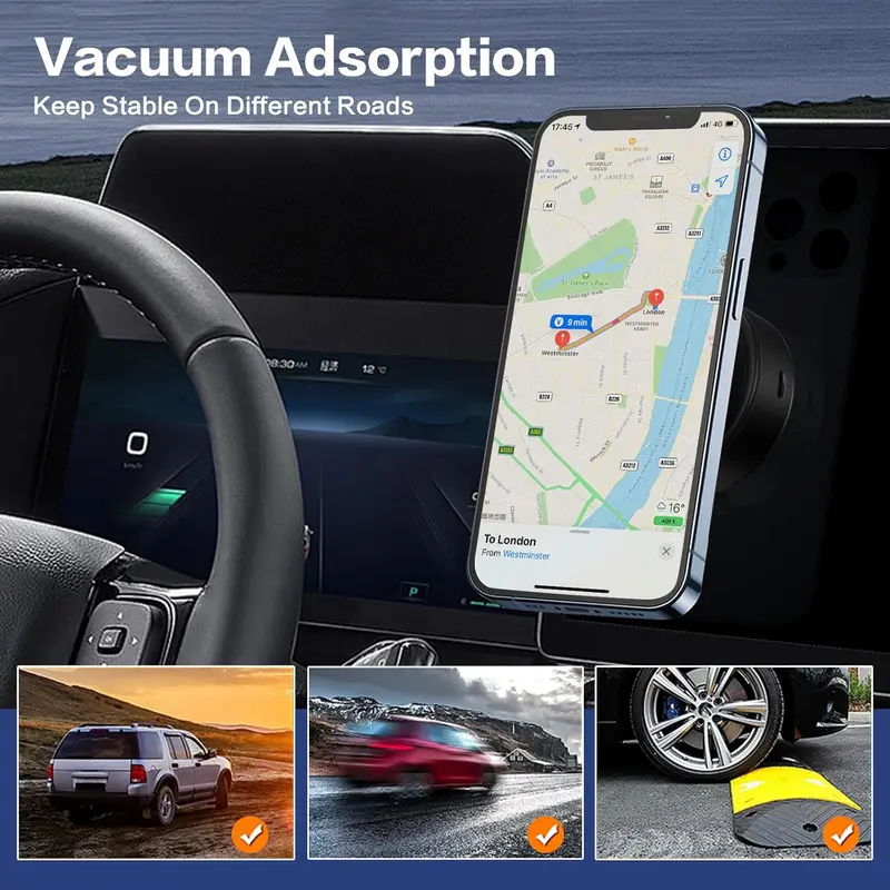 360° Rotatable Car Magnetic Phone Holder, Car Navigation Holder, Vacuum Adsorption & Magnetic Adsorption Double-sided, For Windshield and Dashboard, Kitchen, Bedroom, Office, Multifunctional Phone Accessories for iPhone & Android Smartphone 2