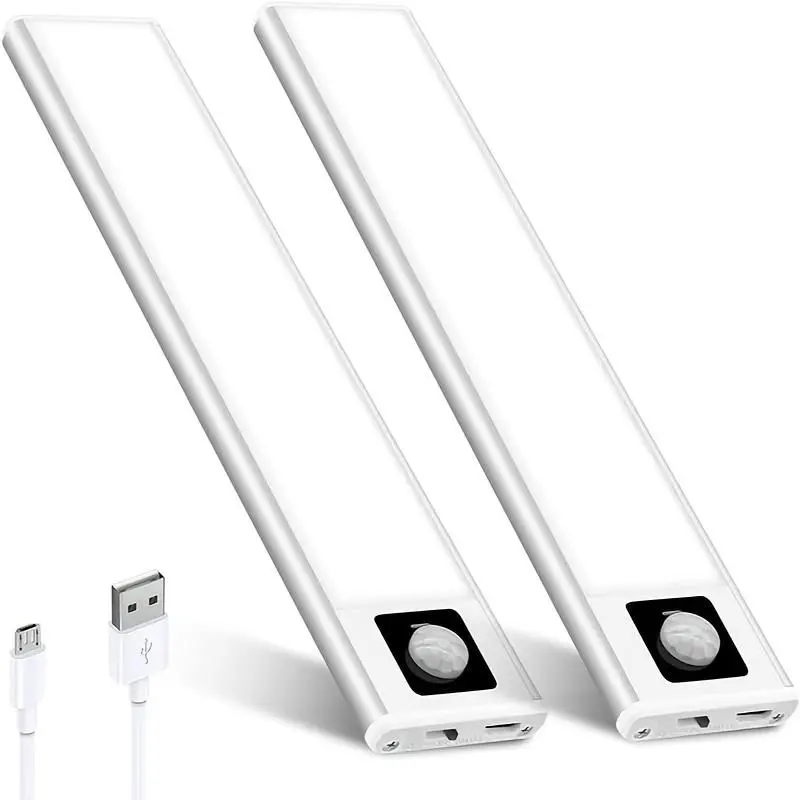 AIBOO 4 Pack Set 20CM 8 Inch LED Motion Sensor Lights, Wireless USB Light Rechargeable 72LED Under Cupboard Kitchen Lights With Magnetic For Wardrobe Stair Cupboard Lights 6