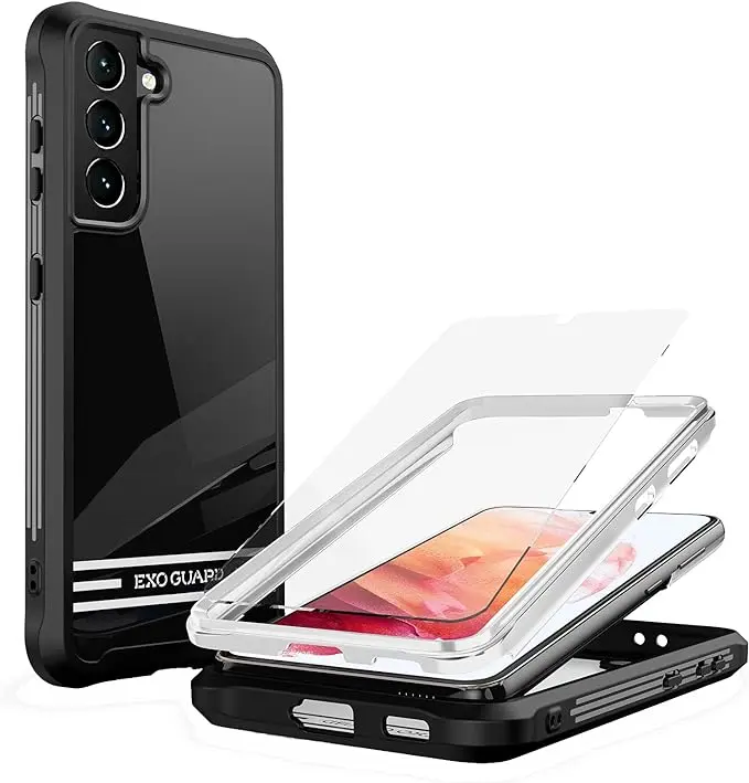 KB-34 ExoGuard Samsung Galaxy S21 Plus Dual Layer Full Body Protection Cover Clear Back Black