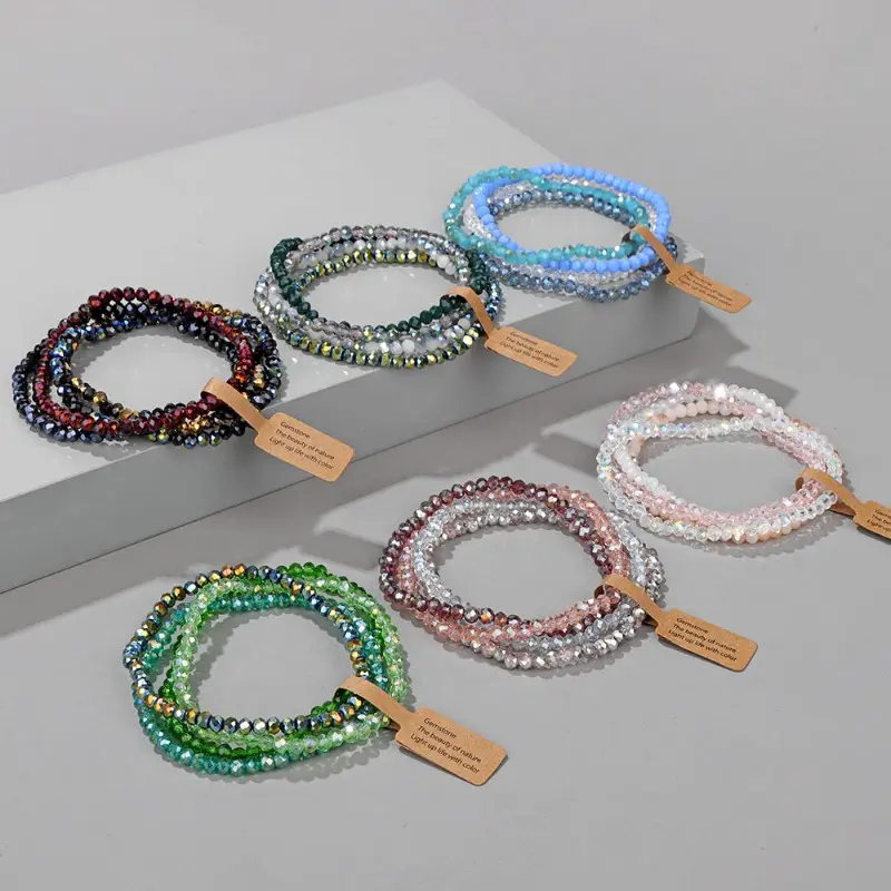 Bead Ladies Bracelet Set Multi-faceted Glass Bead Elastic Bracelet Label Buckle Bracelet