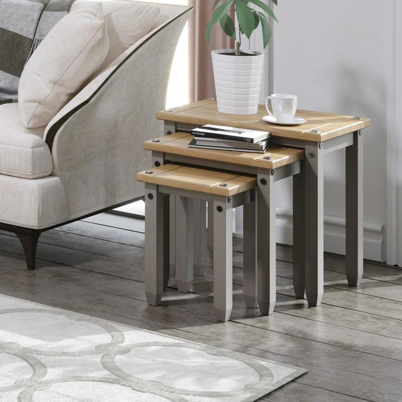 Corona Grey Nest of Tables Mexican Solid Pine coffeetable coffeetables 3